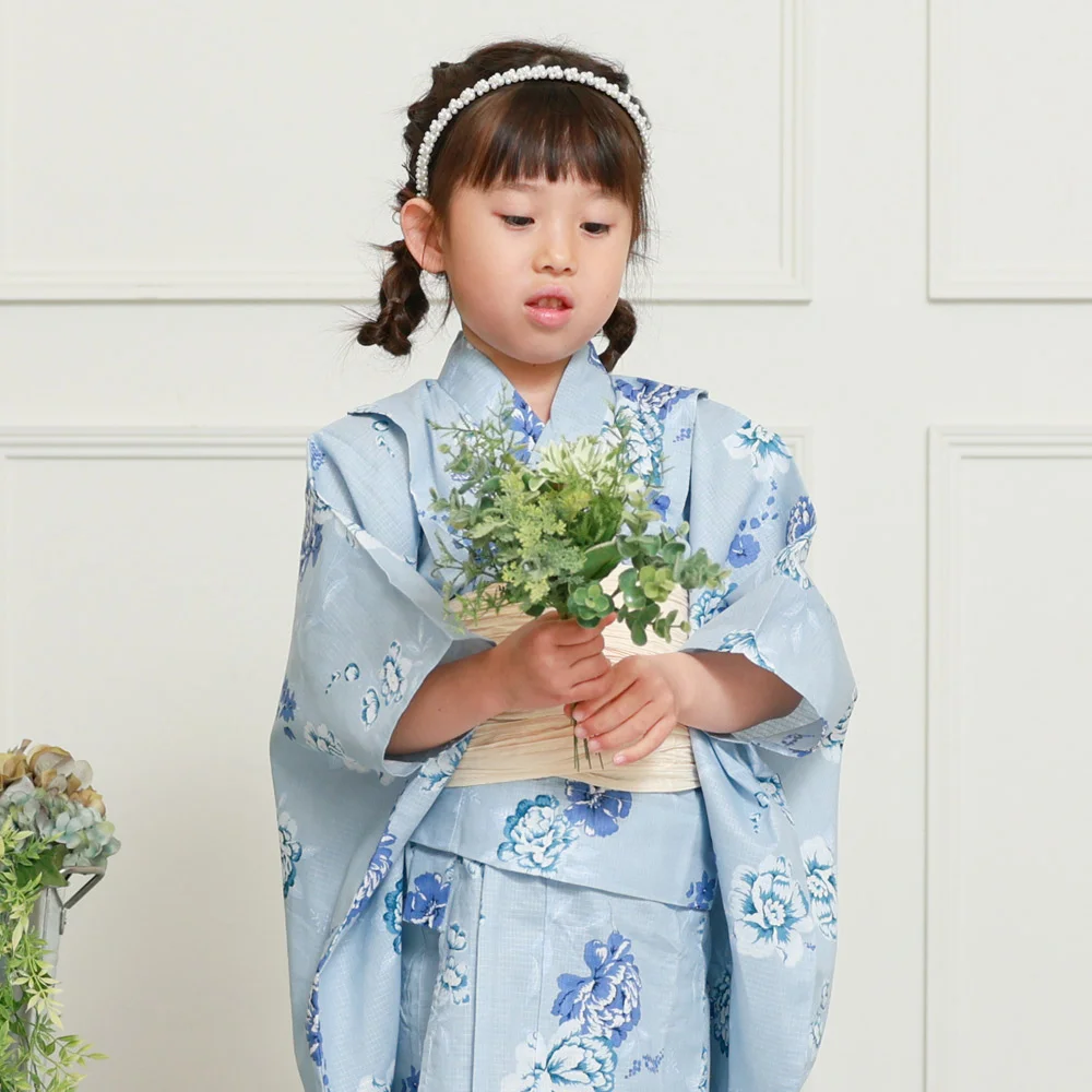 y2442004】浴衣 女の子 兵児帯 2点セット 人気の花柄 綿紅梅｜【公式