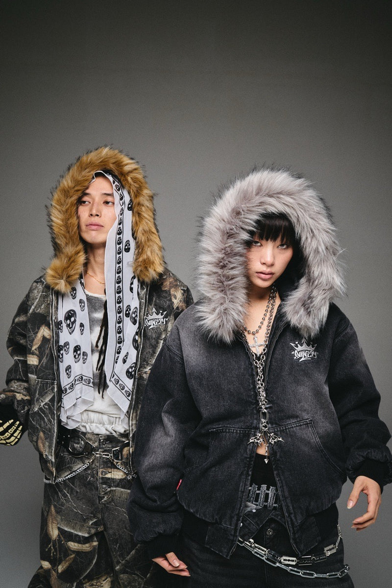 King Logo Slub Denim Far Zip Hoodie – YZ