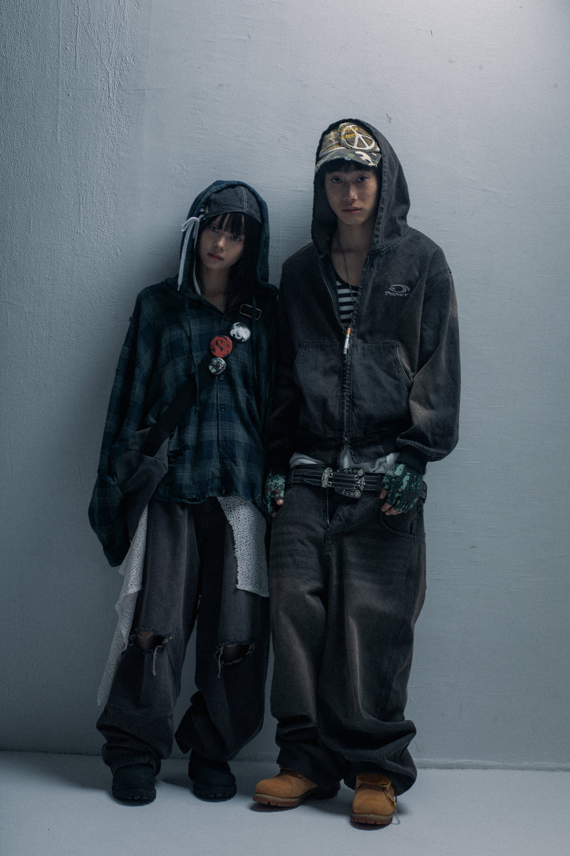 Heisei Logo Denim Zip Hoodie – YZ