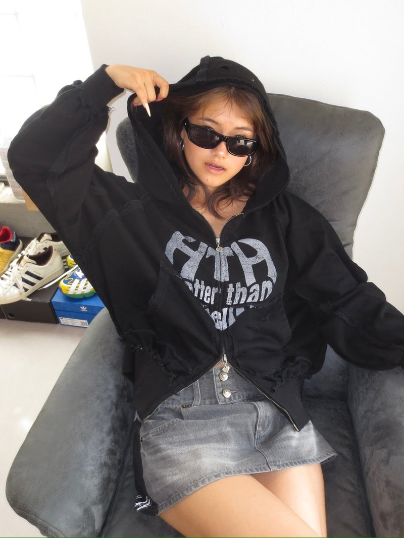 heart logo damage zip hoodie – YZ