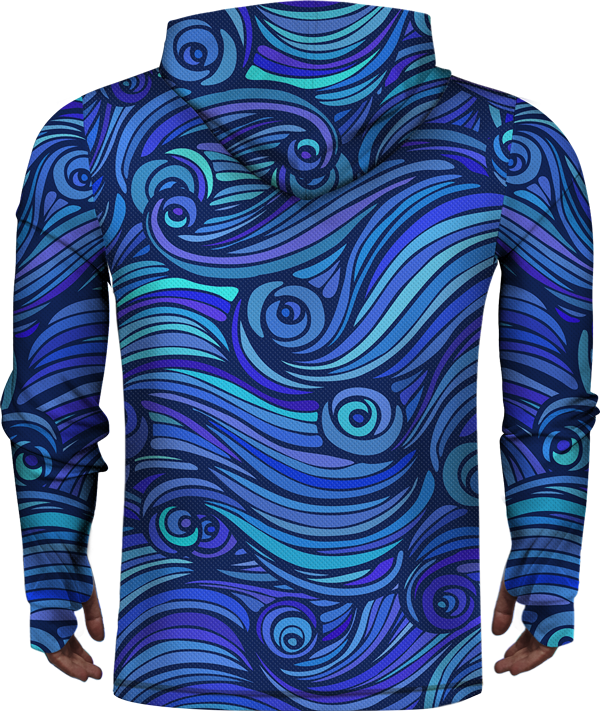 SEA WAVES BLUE LIGHTWEIGHT SUN HOODIE
