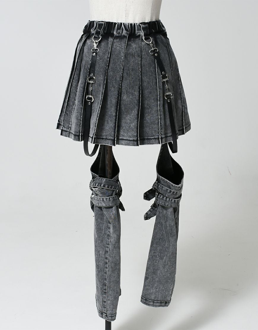 REFLEM【レフレム】レッグカバー付きレイヤードデニムショートパンツ/全2色