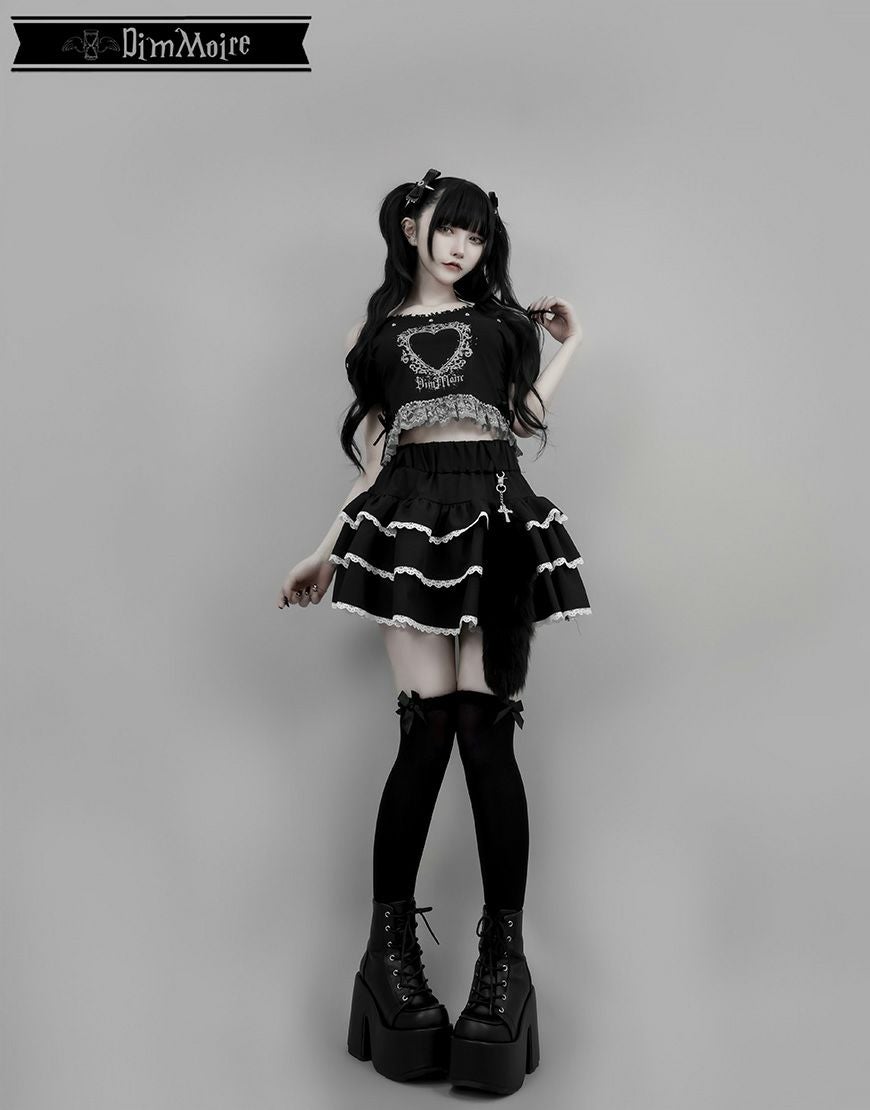 DimMoire【ディムモアール】チャーム付きフリルミニスカート/Black