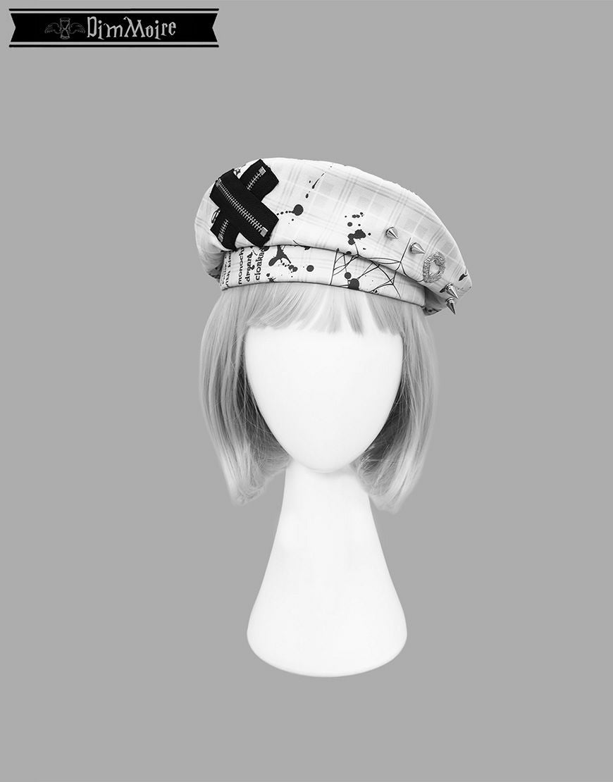 DimMoire【ディムモアール】魅了のロゴリベットベレー帽/Whiteチェック