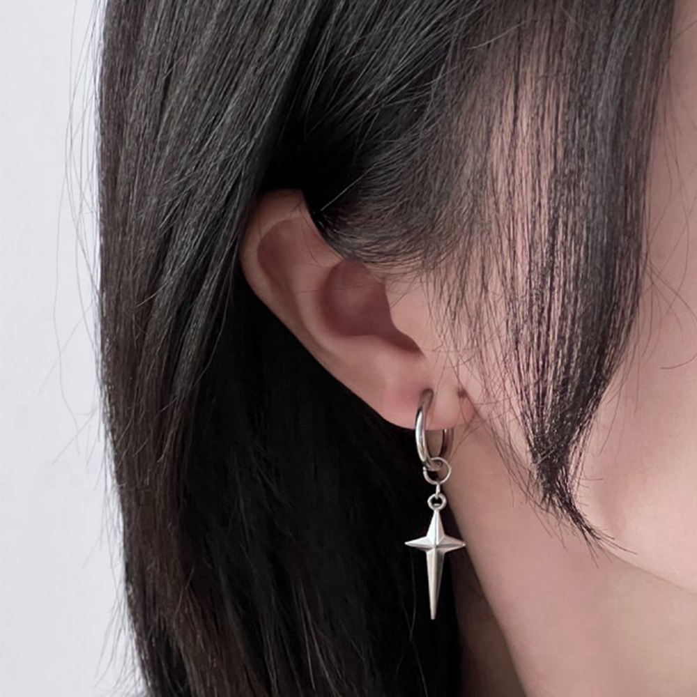 925 Silver Needle Men Cross Stars Punk Dangle Earrings Gothic