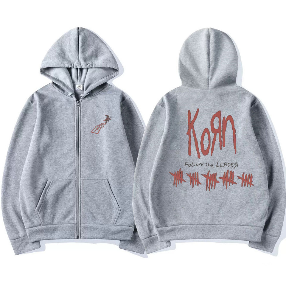 Korn Rock Band Follow The Leader Zipper Hoodie Men Hip Hop Vintage