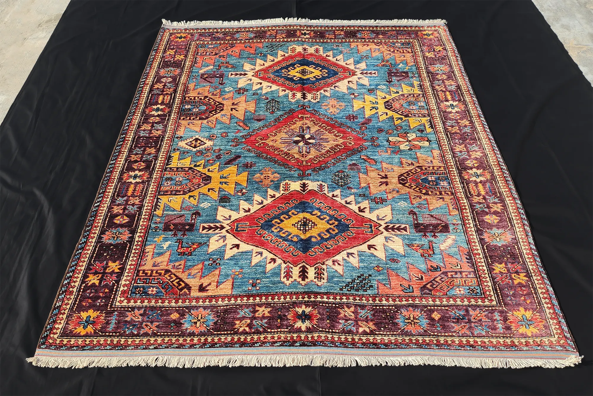 6x7 Blue Baluch Hand-knotted Wool Rug | Afghanu.com