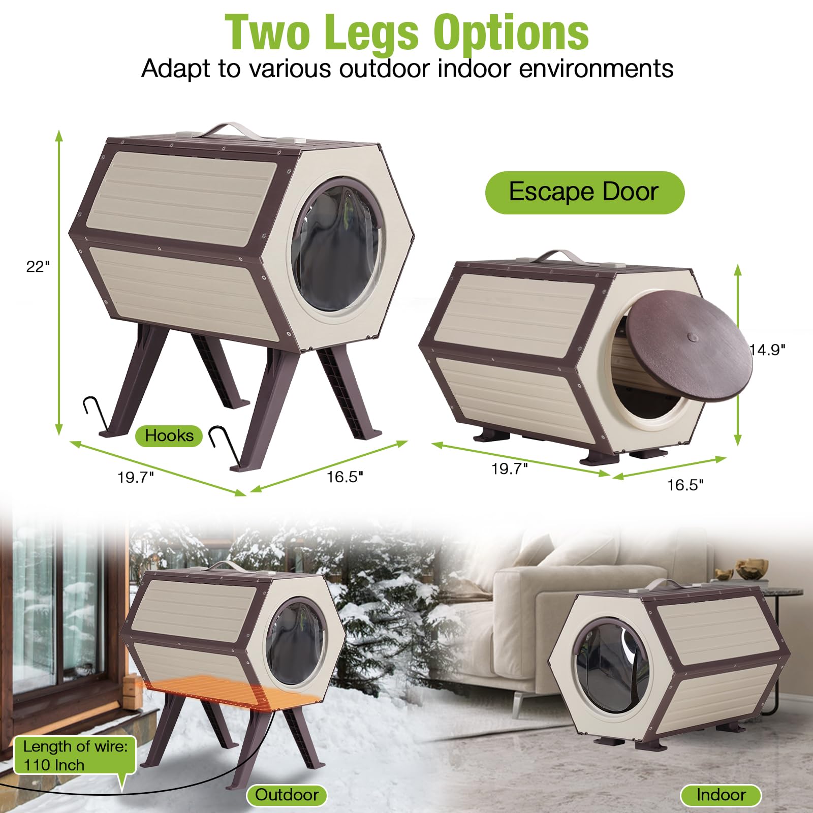 MEDEHOO Outdoor Heated Cat House with Heated Pad, Insulated Feral