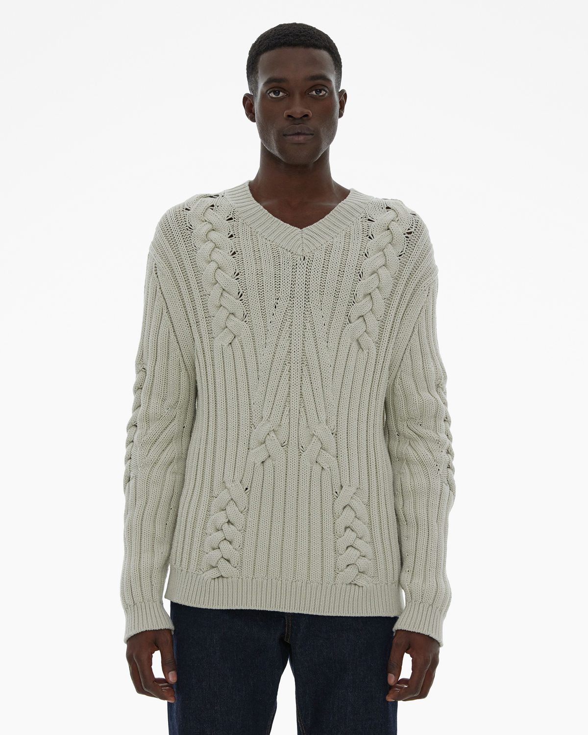 Helmut Lang Cable Knit V-Neck Sweater | WWW.HELMUTLANG.COM