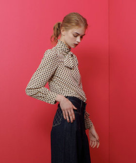 LOULOU WILLOUGHBY】◇デシンドットフリルボウタイブラウス