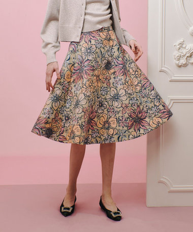 LOULOU WILLOUGHBY】MALHIAフラワージャガードフレアスカート