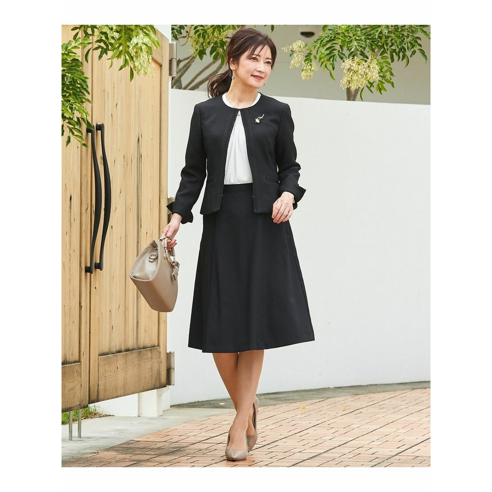 入学式・卒業式・フォーマル】ツイード調ノーカラージャケットスカート