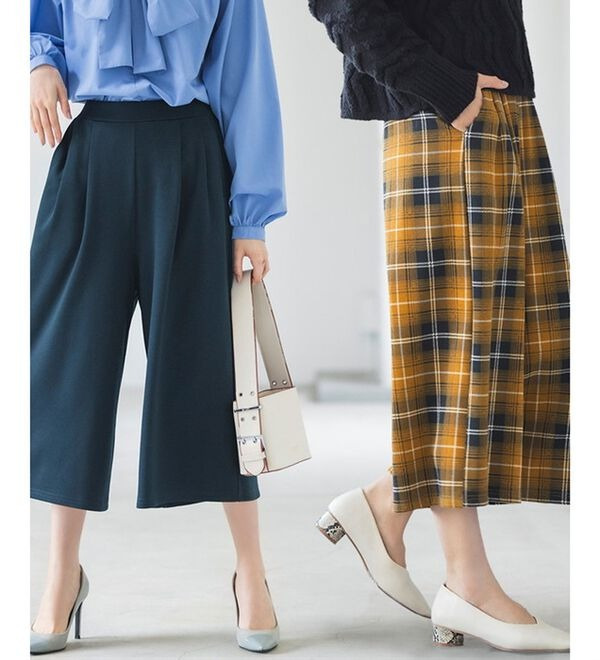 裏起毛クロップドガウチョパンツ 大きいサイズ レディース 714900