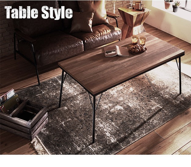 こたつ テーブル おしゃれ 継ぎ脚付き古材風アイアンこたつテーブル