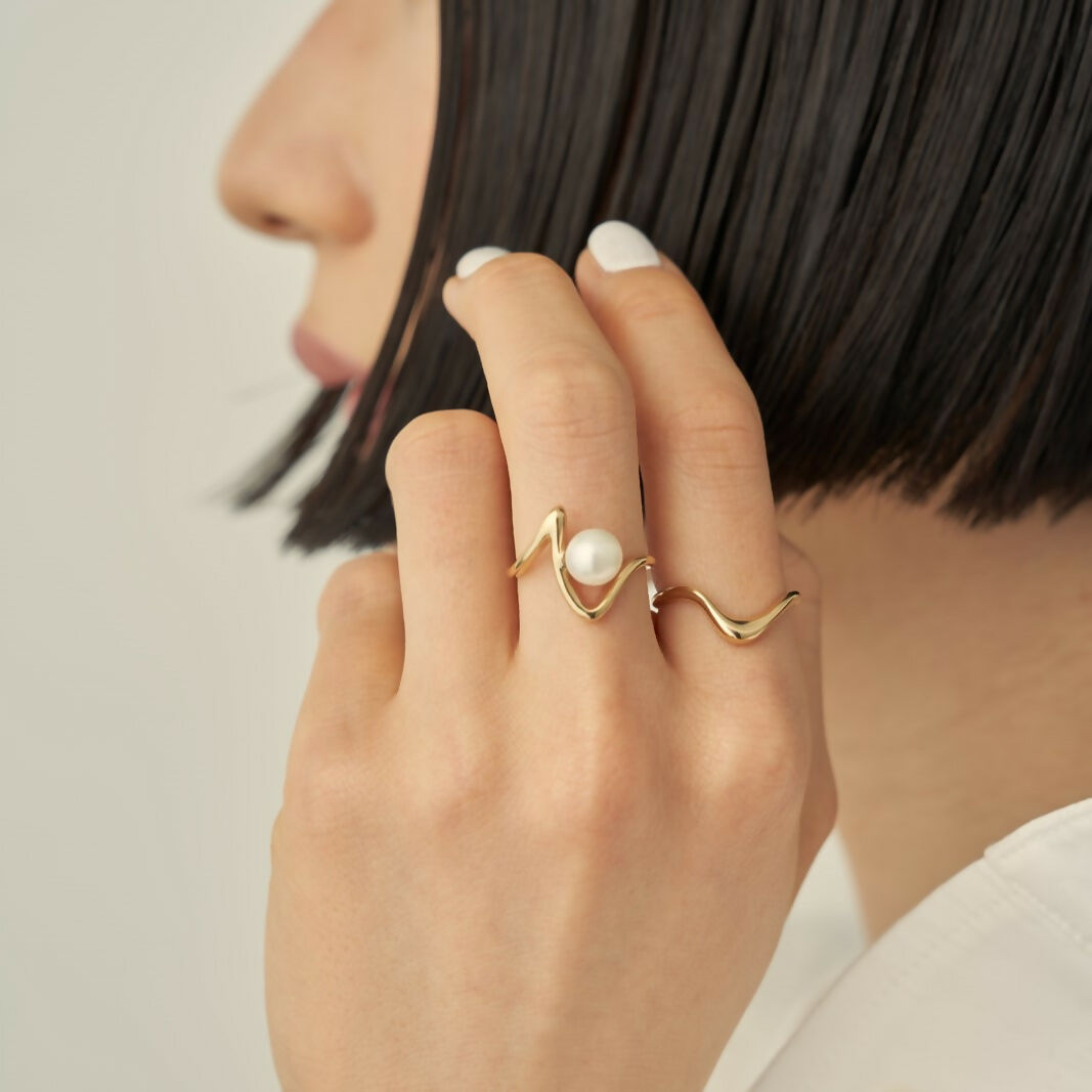 K18 ベイ パール リング ウェーブ / 18K bay pearl ring wave | アモンズ
