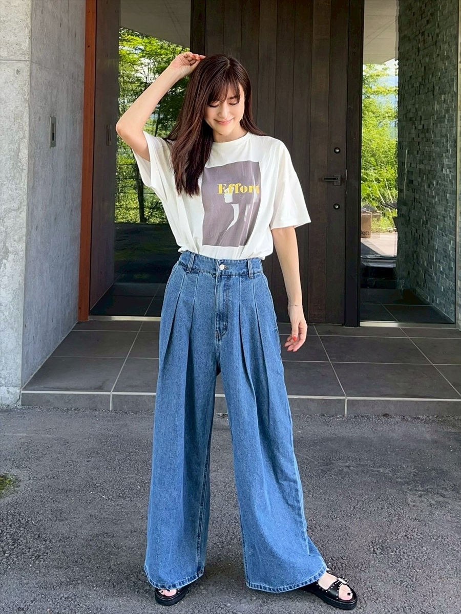 Shihoセレクト】タックワイドデニムパンツ Day and Grade