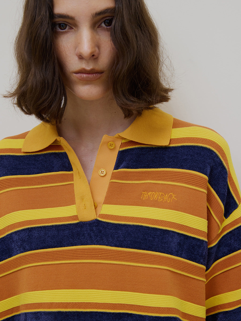 MULTI BORDER LOGO KNIT POLO TOP