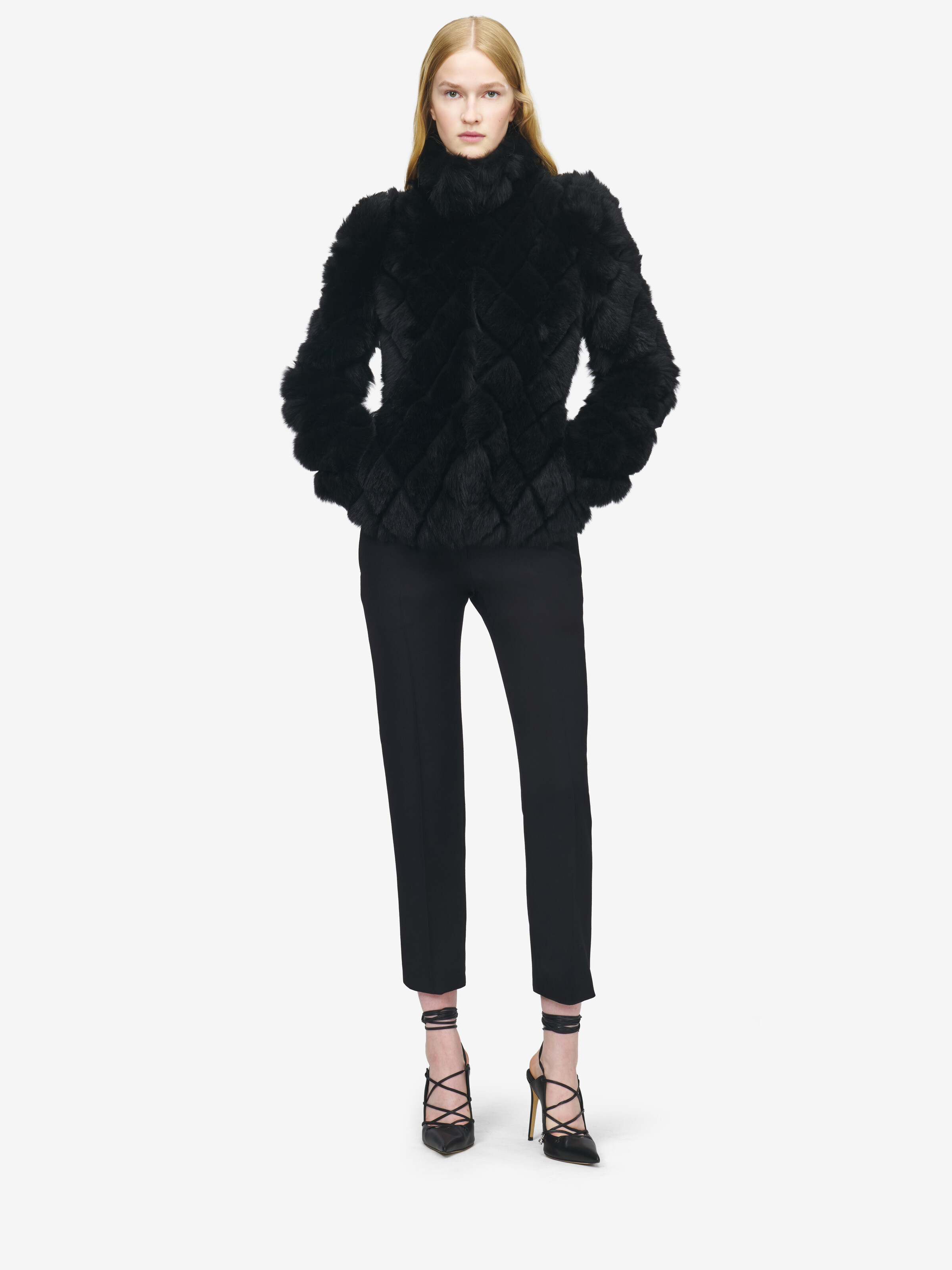 Women's Quilted Effect Shearling Jacket in Black | McQueen US