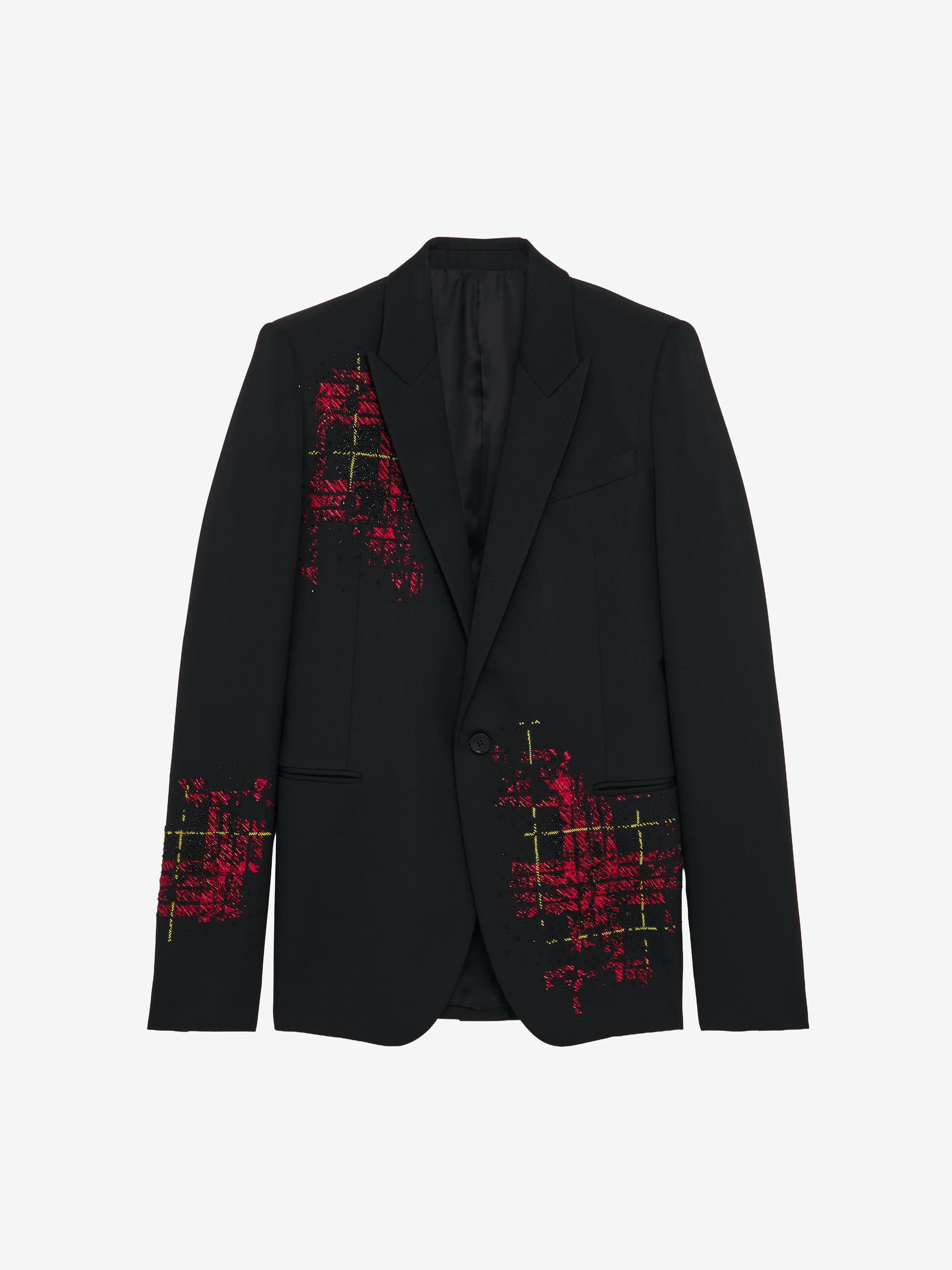 Men's Tartan Embroidery Single-breasted Jacket in Black | McQueen US