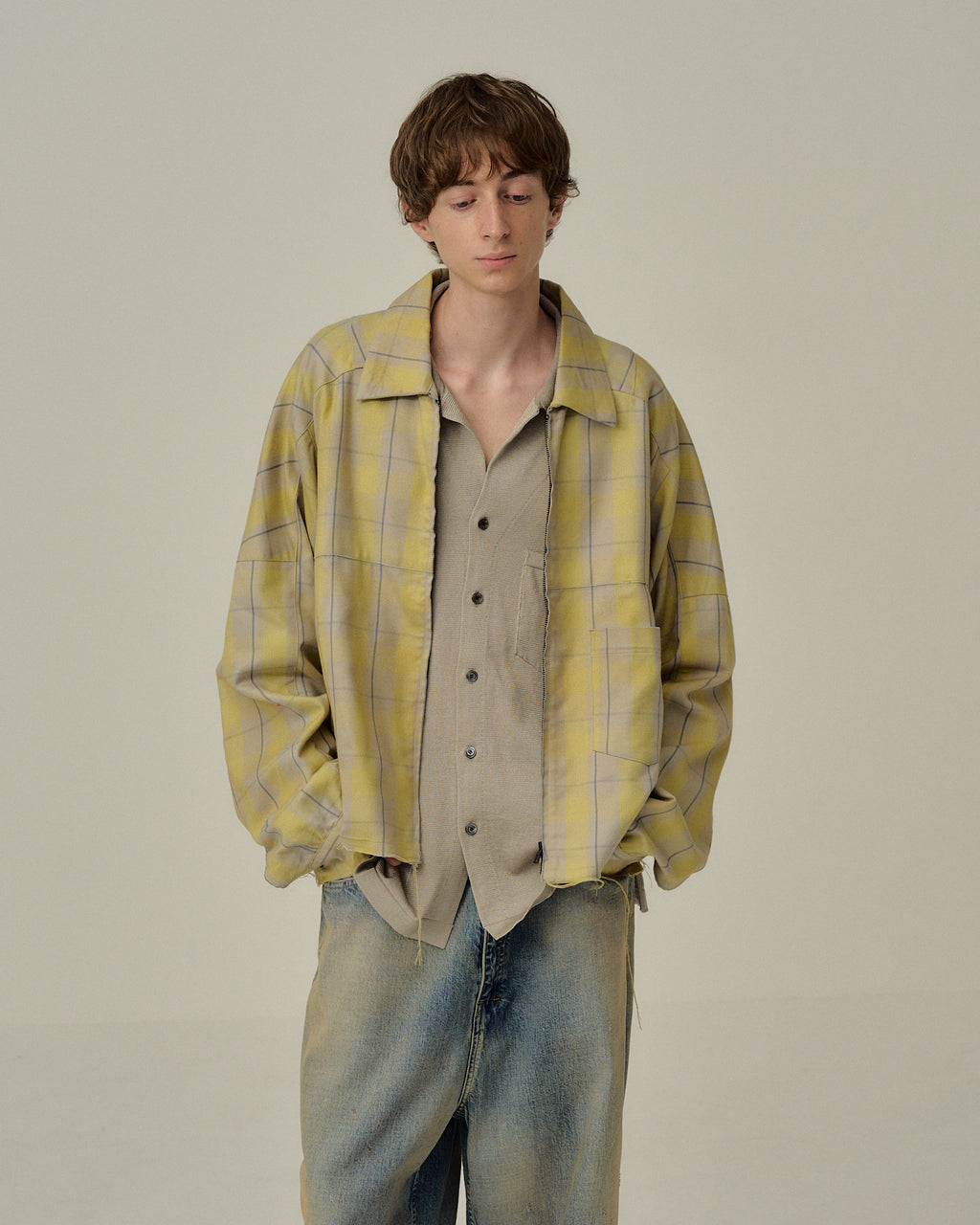 C/R CHECK SHORT ZIPUP SHIRT JACKET(YELLOW) – ANCELLM