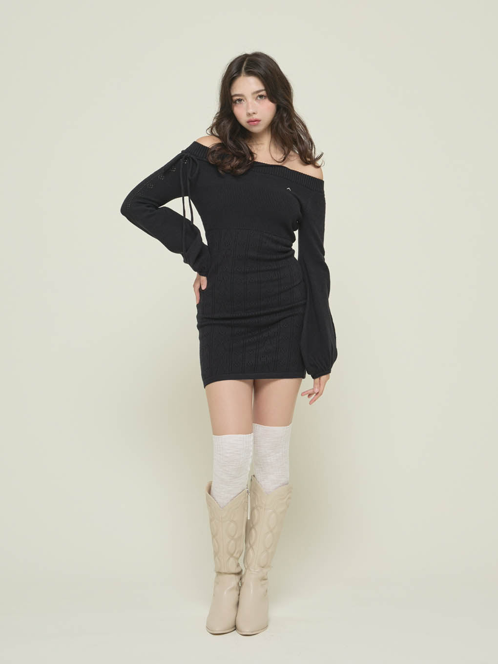 ANDMARY】Ribbon crochet knit dress
