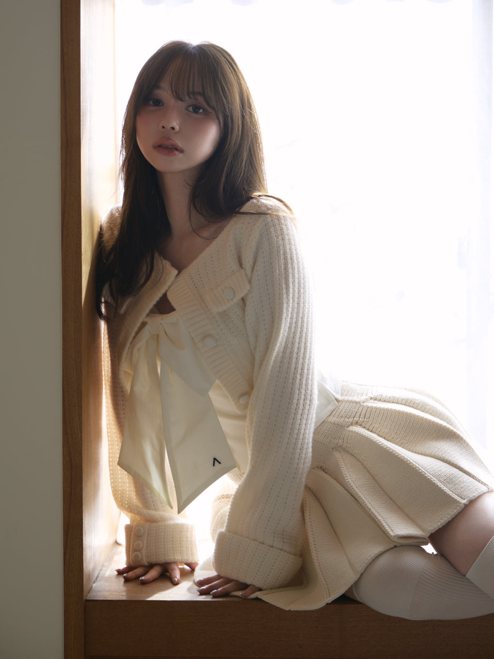 ANDMARY】Twiggy tweed ribbon set tops