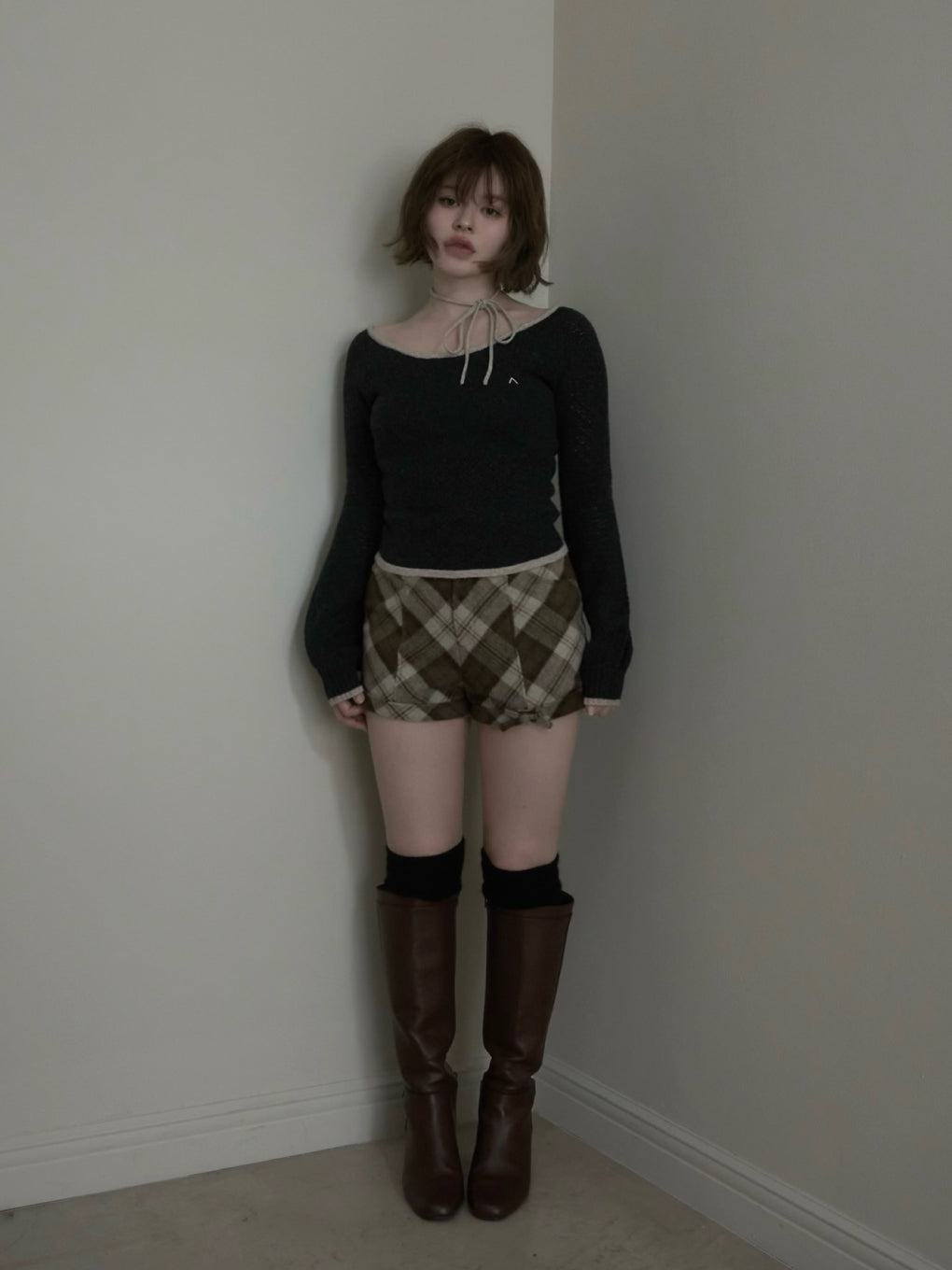 ANDMARY】Ribbon check mini pants