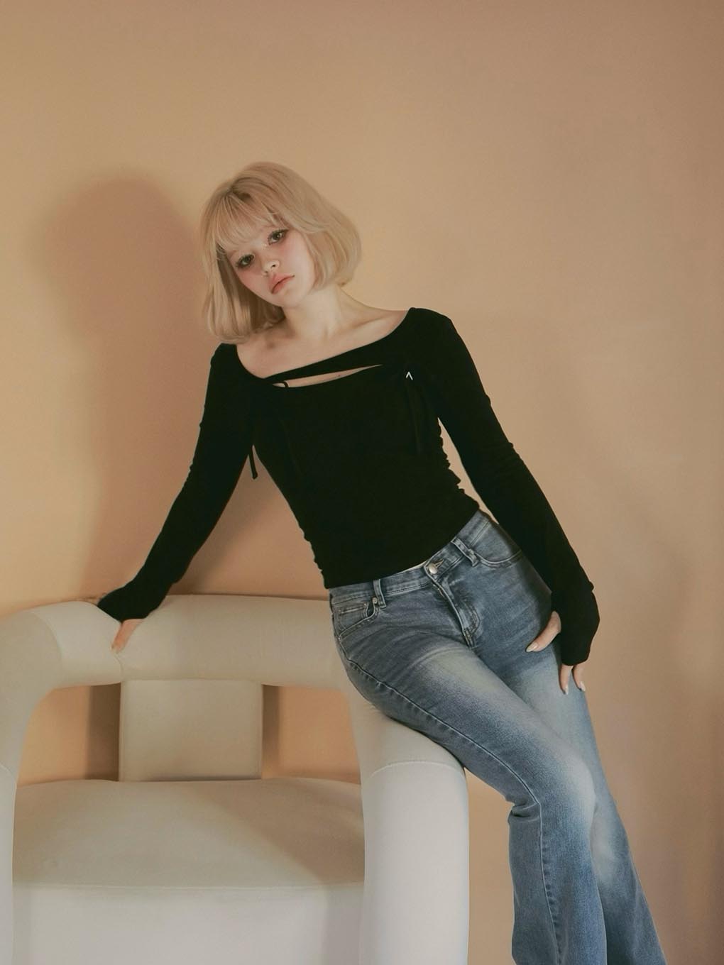 ANDMARY】Heart hip flare denim