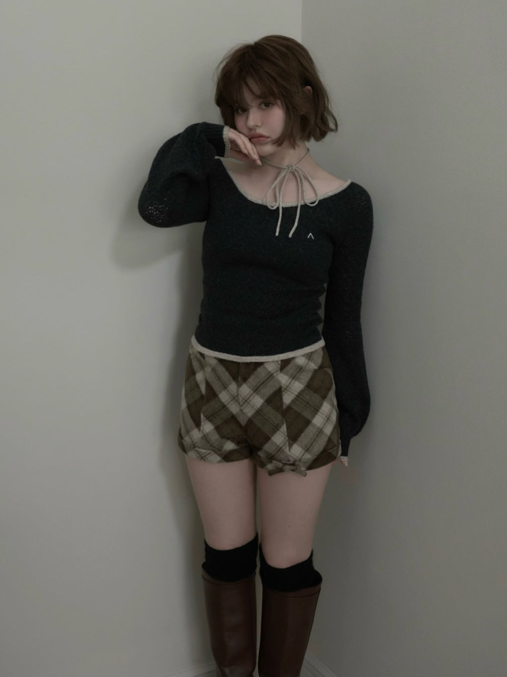 ANDMARY】Ribbon check mini pants