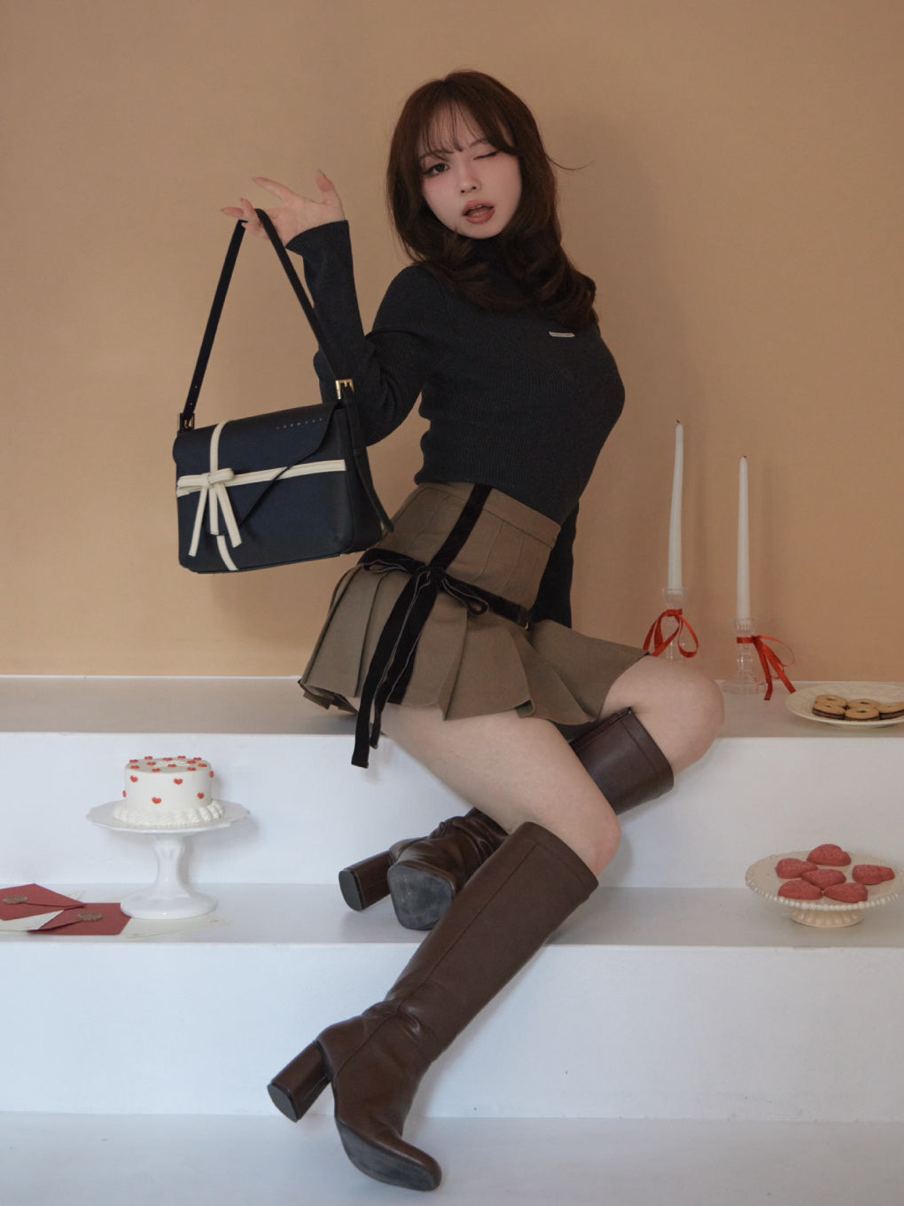 ANDMARY】Valentine ribbon mini skirt