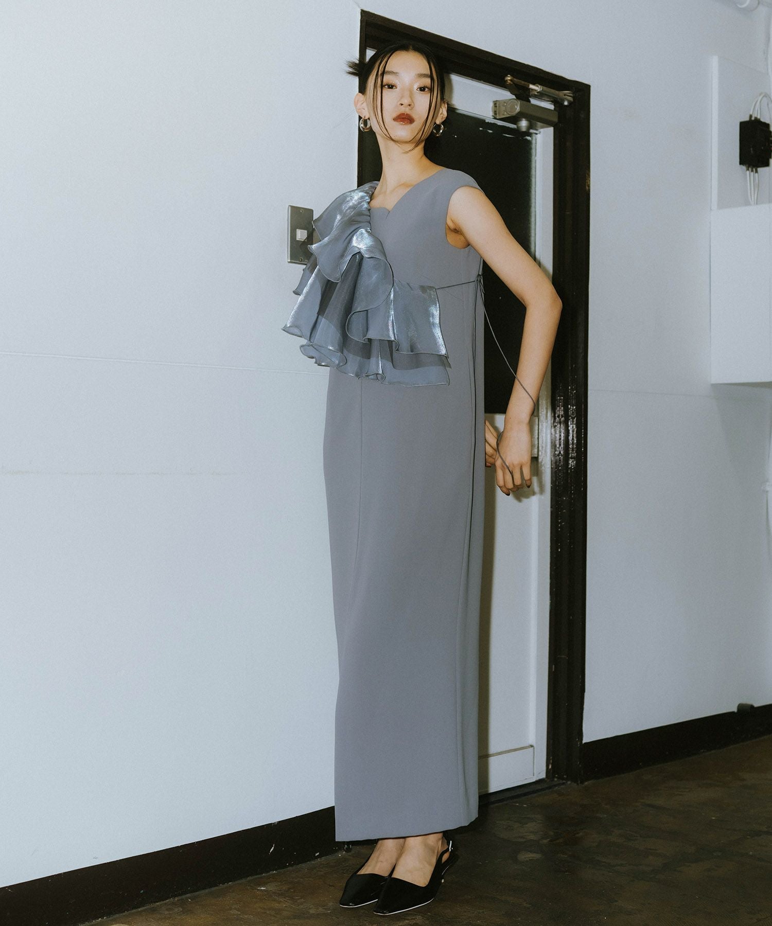 glossy multi ruffle dress | ANDRESD