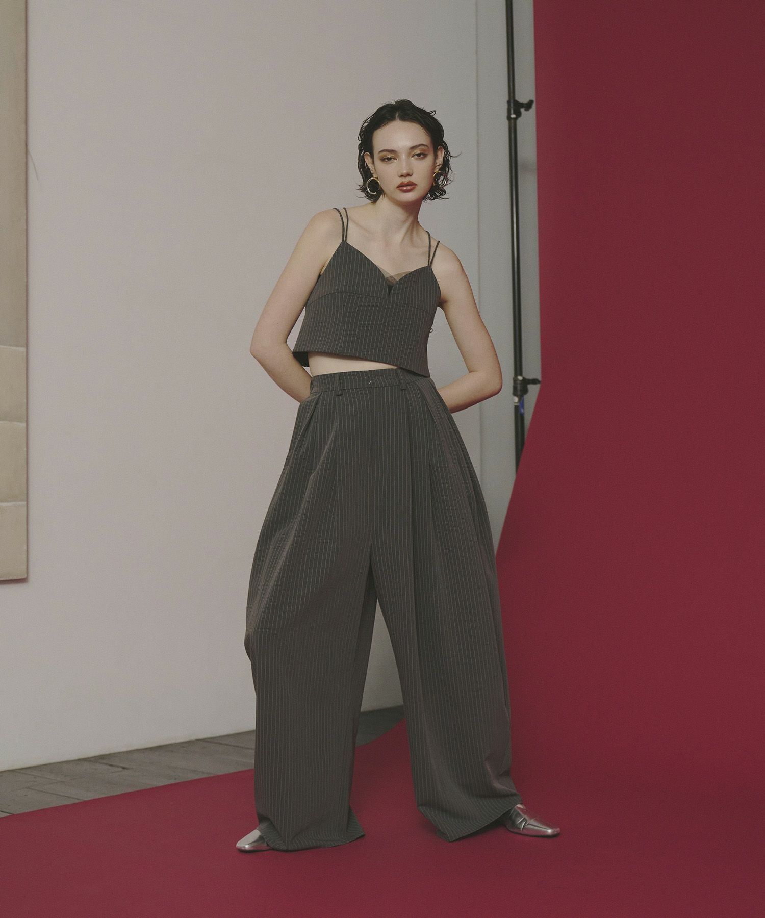 pinstripe bustier wide pants dress | ANDRESD