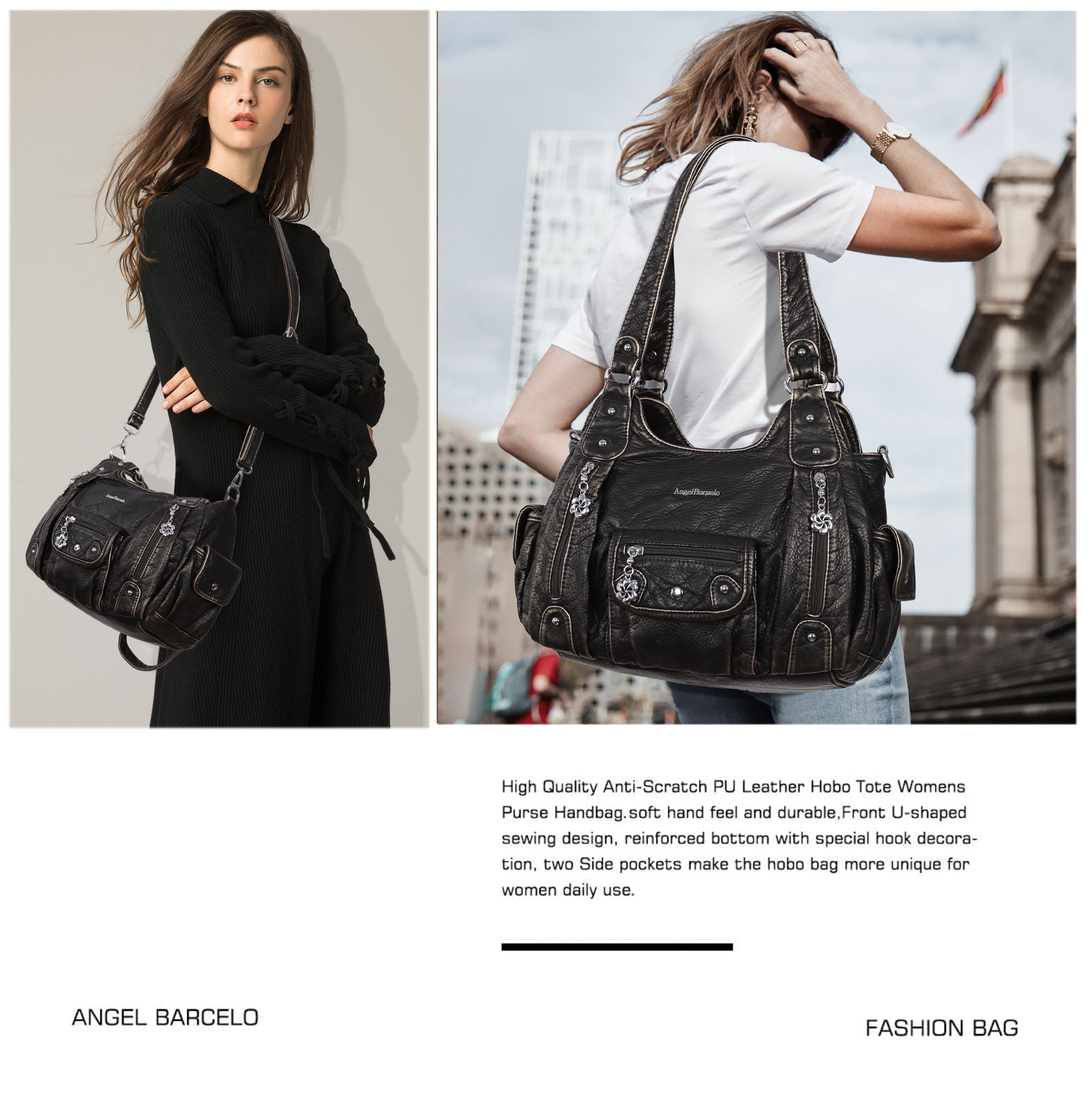 Women Shoulder Bag Handbag of Washed PU Leather - Angel Kiss Bag