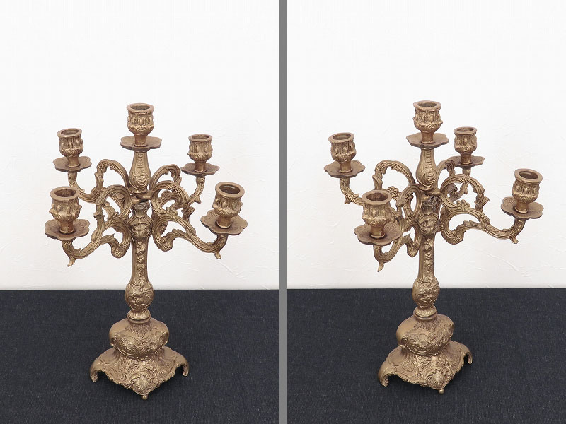 華やかな5灯のキャンドルスタンド 枝付き燭台（ジランドール）真鍮の