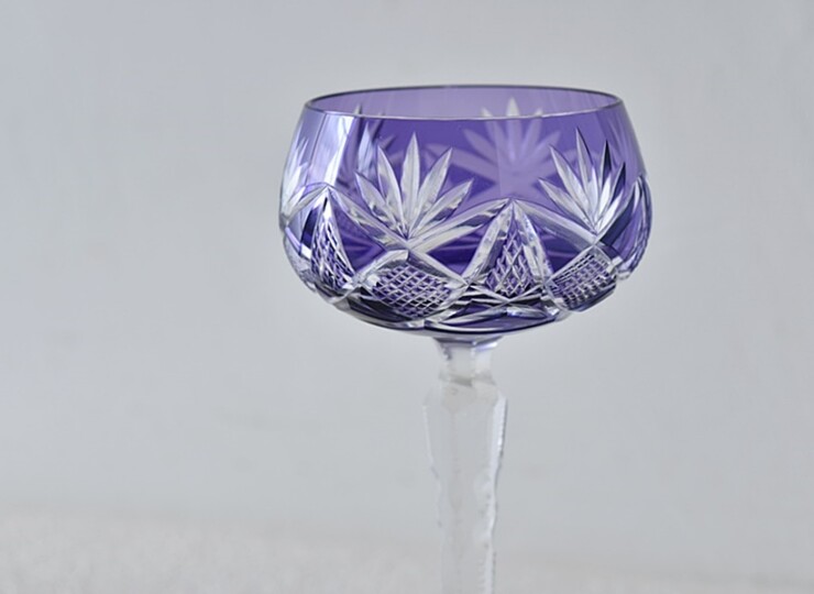クリスタルガラス 被せカットグラス ワイングラス パープル ボヘミアン