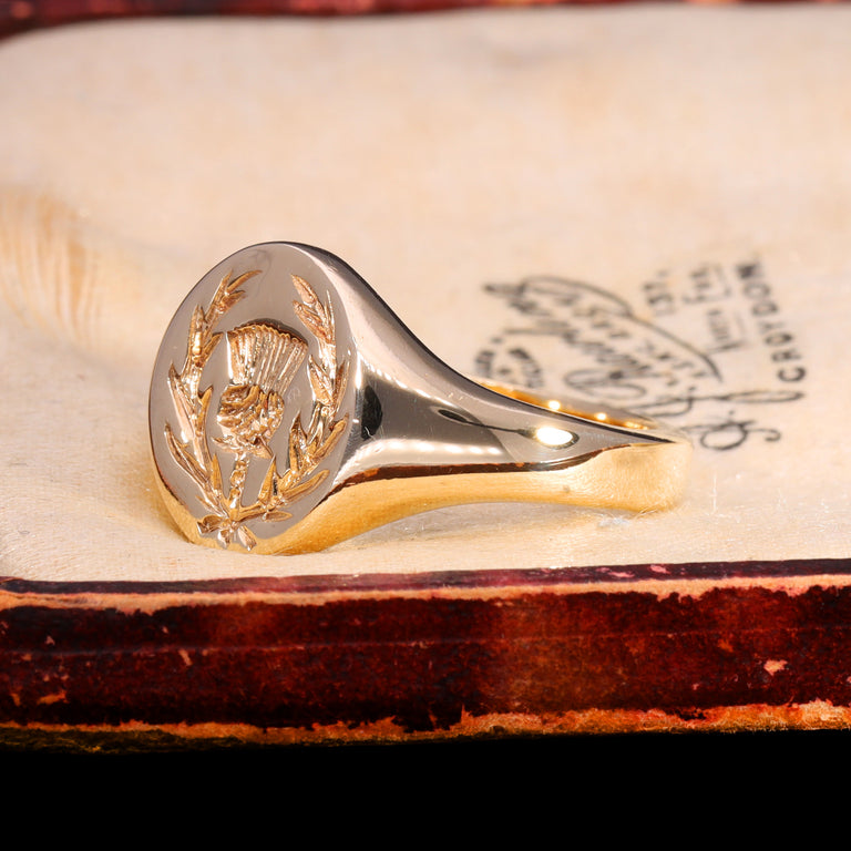 The Vintage 9ct Gold Thistle Heavy Signet Ring