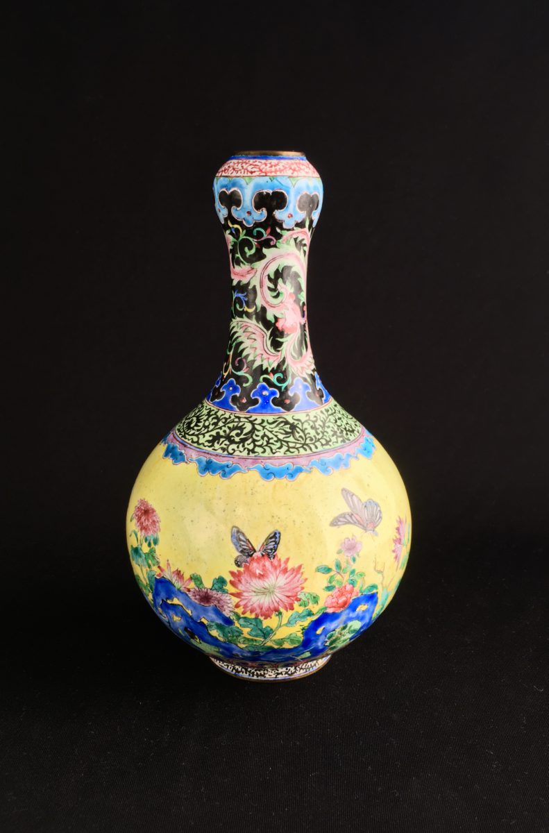 明治時代の輸出用七宝焼花瓶、箱付き、骨董 【公式通販】