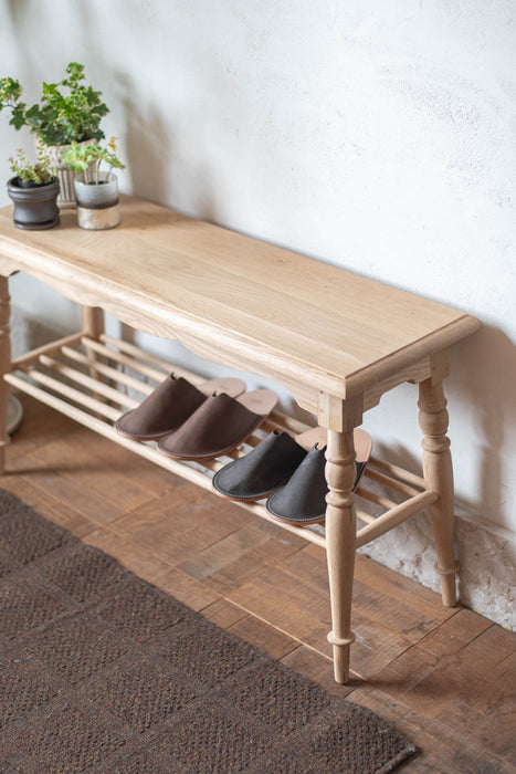 Coal Oak Bench | 棚付き オーク材ベンチ｜座る・置く・整える暮らしの