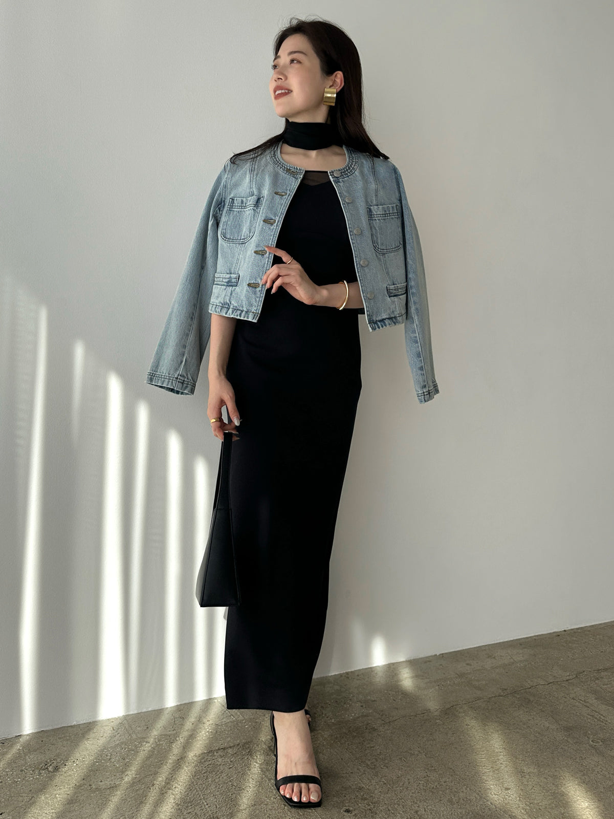 ノーカラーデニムジャケット