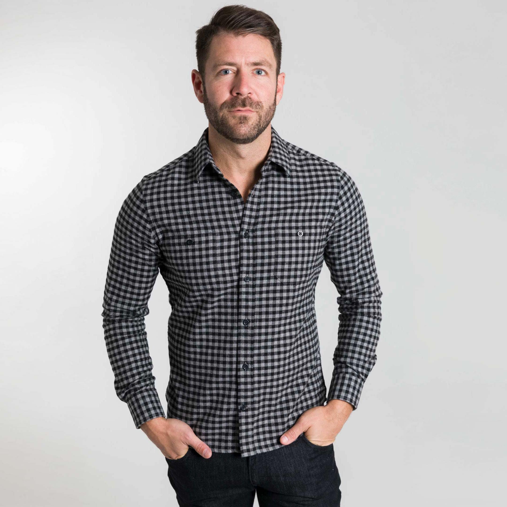 Ash & Erie Eclipse Gingham Flannel Button-Down Shirt for Short Men