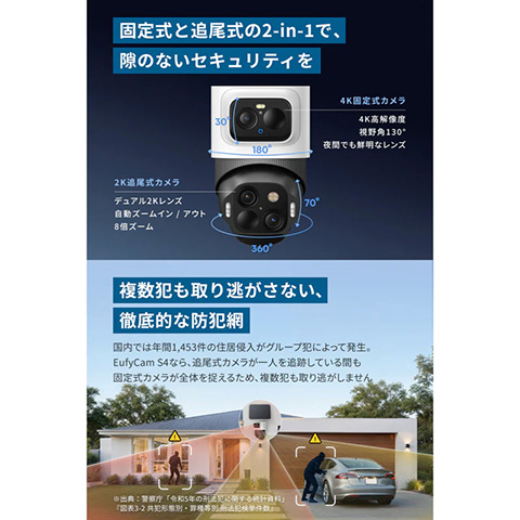 固定式＆追尾式の2-in-1防犯カメラ「Eufy eufyCam S4」がAnkerから
