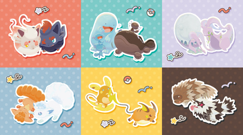 ポケモンセンターにて、にたものどうしなポケモンたちにフォーカスした