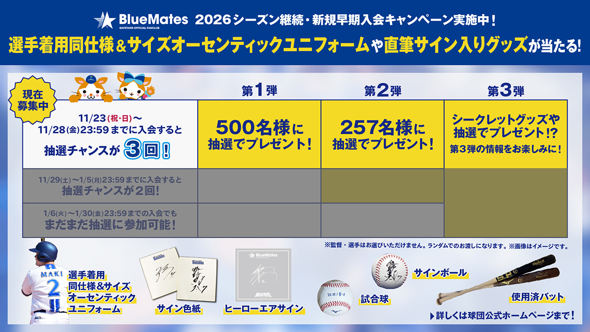 2026シーズン継続・新規早期入会キャンペーン実施中！選手実サイズ