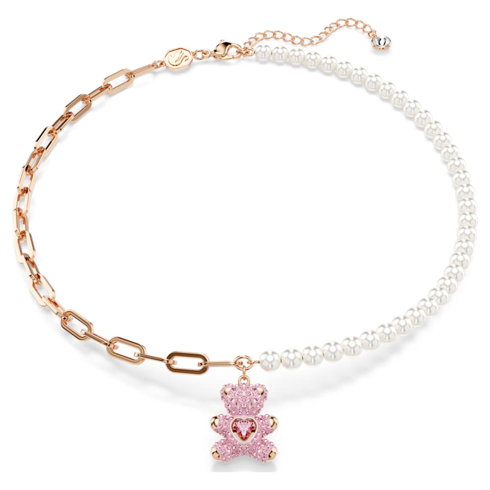 Teddy pendant, Crystal pearl, Bear, Pink, Rose gold-tone plated