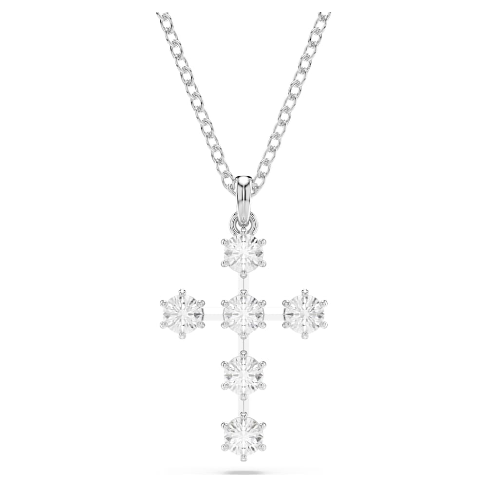 Insigne pendant, Round cut, Cross, White, Rhodium plated | Swarovski