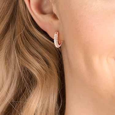 Dextera hoop earrings, Pavé, Small, White, Rose gold-tone plated