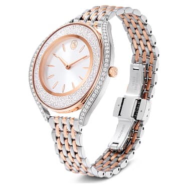 Crystalline aura watch, Swiss Made, Metal bracelet, Rose gold tone