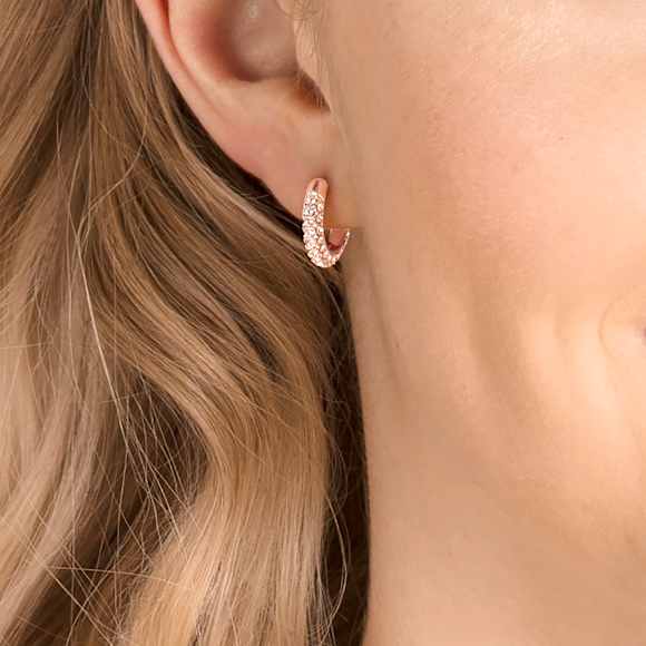 Dextera hoop earrings, Pavé, Small, White, Rose gold-tone plated