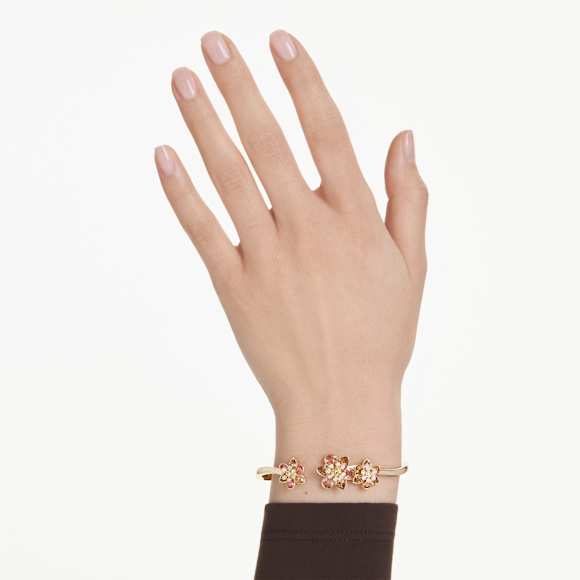 Idyllia bangle, Mixed cuts, Flower, Multicolored, Gold-tone plated