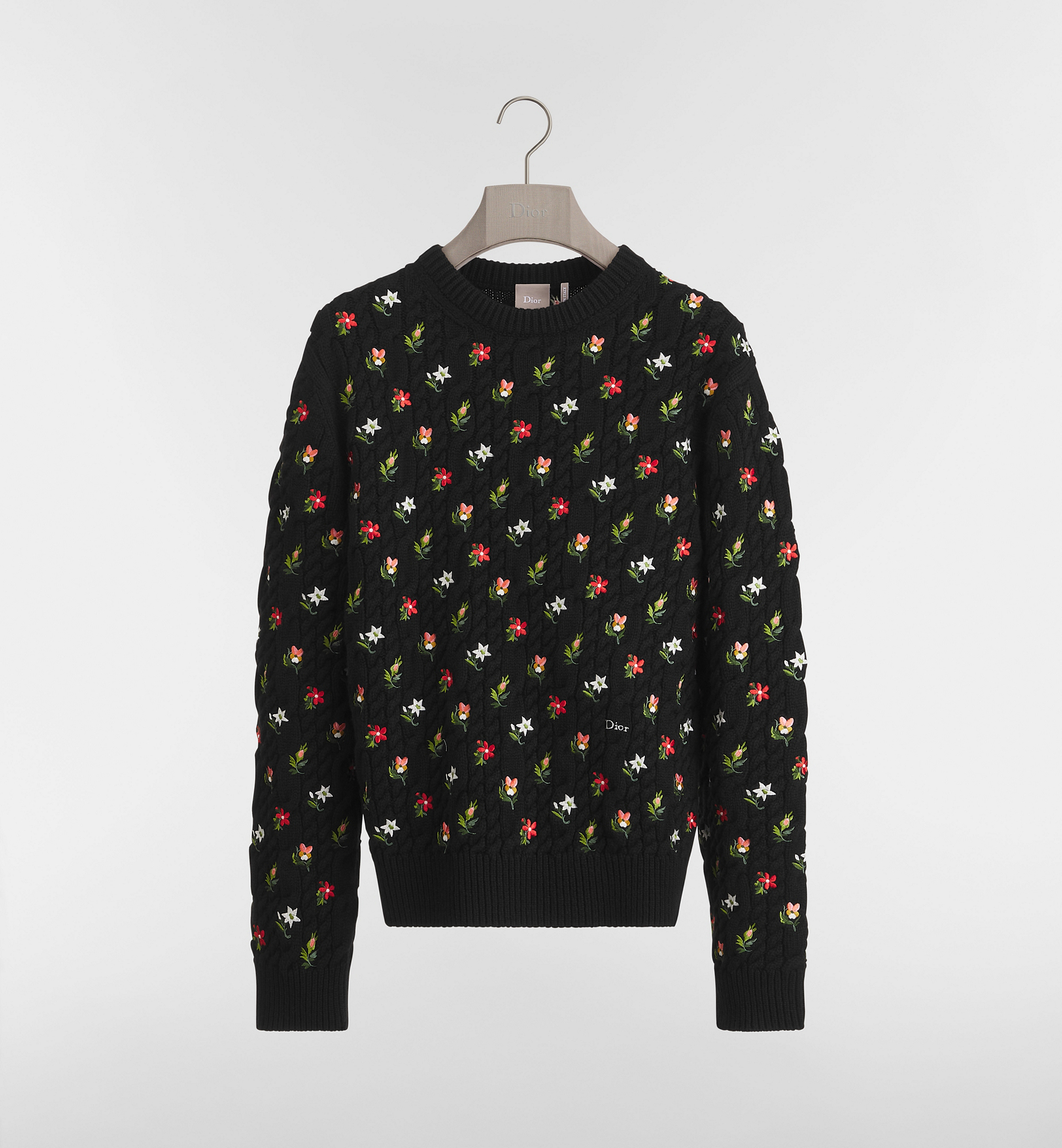 Sweater with Floral Embroidery Black Cashmere Knit | DIOR